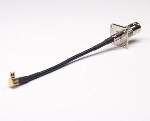 BNC音频线四孔法兰直式母头50欧姆转MCX弯式公头接RG174线