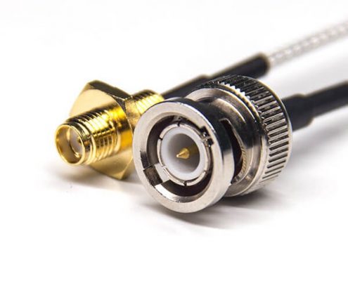 直插式BNC 180度公头转SMA直式母头后锁板接RG316线